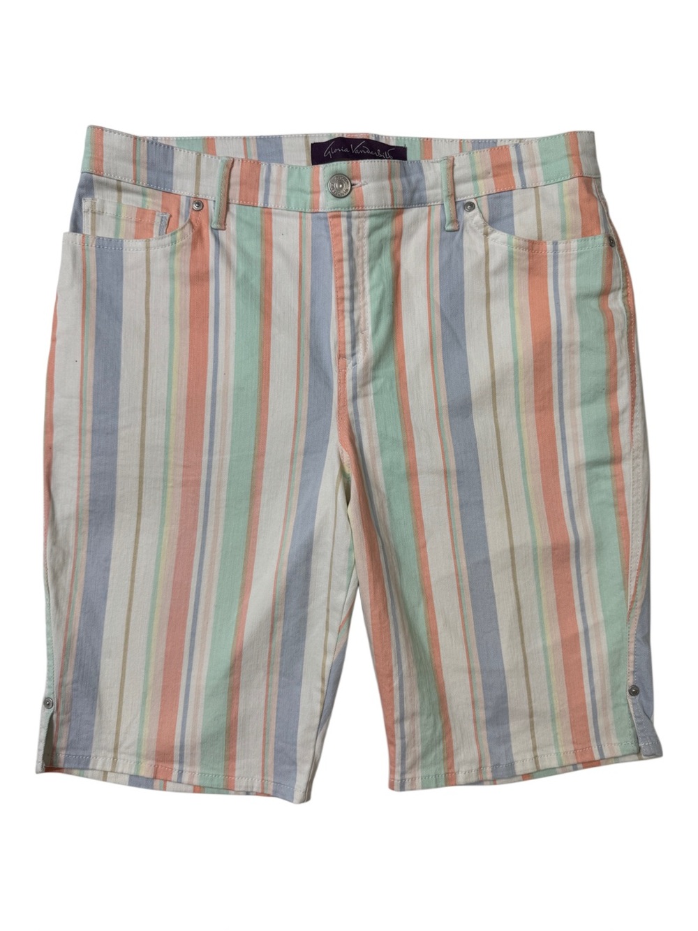 {Gloria Vanderbilt} "Amanda" Multi Color Stripe Bermuda Denim Jean Shorts WS43